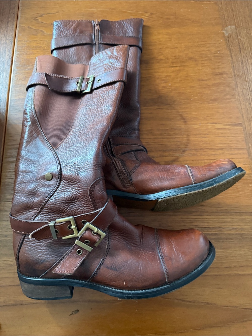 Miz Mooz Women's Brown Leather Mid-Calf Harness Boots